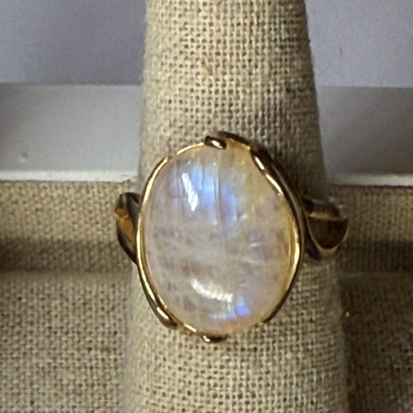 Gold Vermeil 925 Moonstone Ring | Rainbow Flash Statement Ring Size 7 - Picture 5 of 8